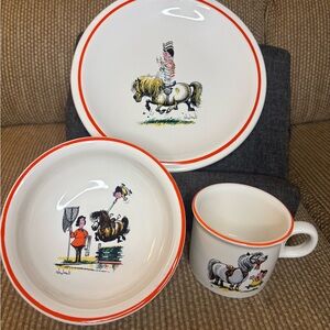 Vintage 1960s Pfaltzgraff Norman Thelwell Equestrian Art Dining Set
